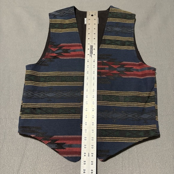 Vintage Tapestry Vest L Crop Cut Buckle Cinch Southwestern Artsy Aztec Native - Picture 9 of 11